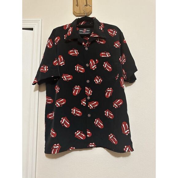 Vintage Y2K 2002 Rolling Stones Dragonfly Tongue Logo Button Up Black/Red Men - Picture 1 of 8